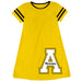 Appalachian State Mountaineers Vive La Fete Girls Game Day Short Sleeve Gold A-Line Dress with large Logo