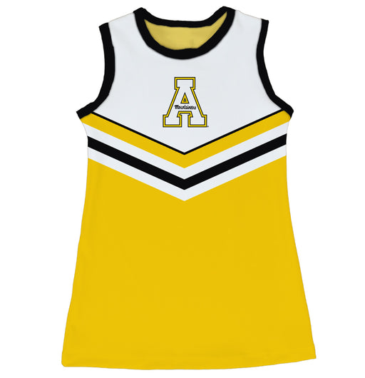 Appalachian State Mountaineers Sleeveless Cheerleader A Line Dress White and Gold