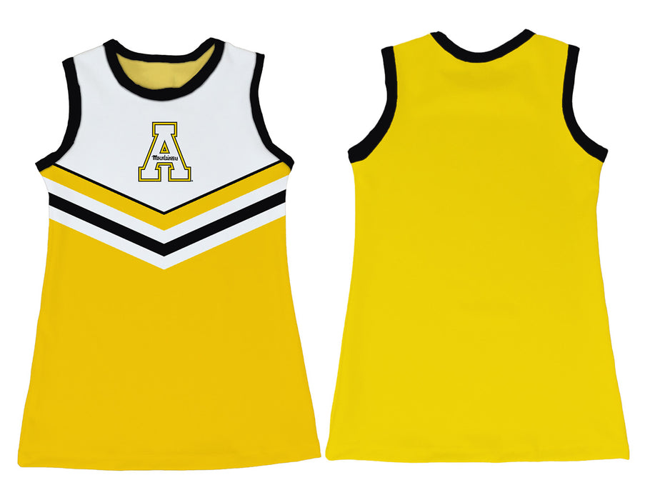 Appalachian State Mountaineers Sleeveless Cheerleader A Line Dress White and Gold