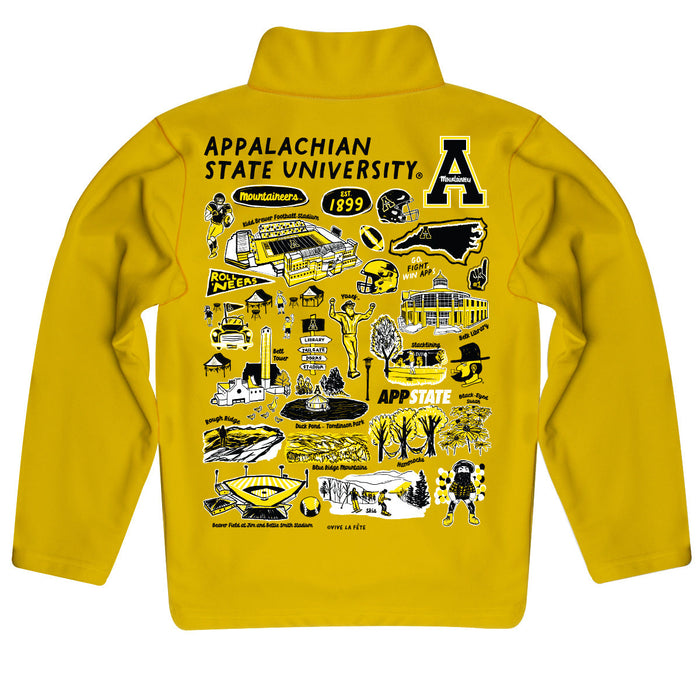 Appalachian State Mountaineers Hand Sketched Vive La Fete Impressions Artwork Gold Boys Quarter Zip Pullover V1 - Vive La Fête - Online Apparel Store