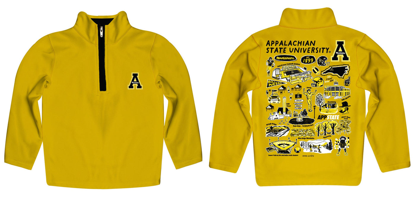 Appalachian State Mountaineers Hand Sketched Vive La Fete Impressions Artwork Gold Boys Quarter Zip Pullover V1 - Vive La Fête - Online Apparel Store