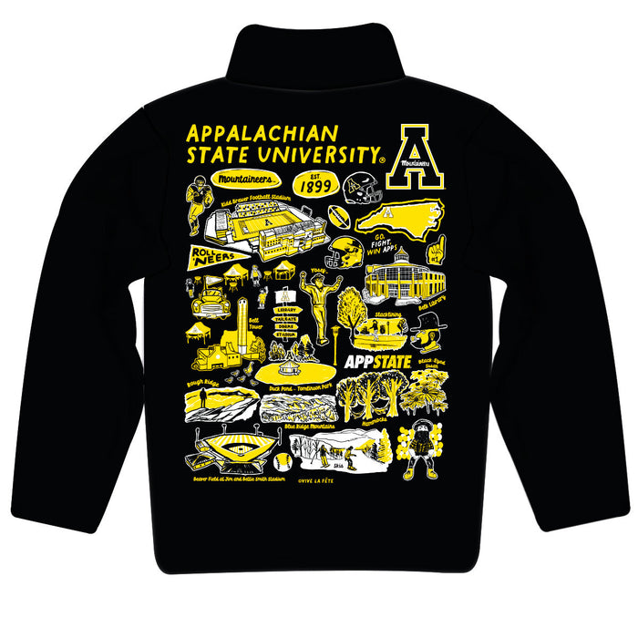 Appalachian State Mountaineers Hand Sketched Vive La Fete Impressions Artwork Black Boys Quarter Zip Pullover V1 - Vive La Fête - Online Apparel Store