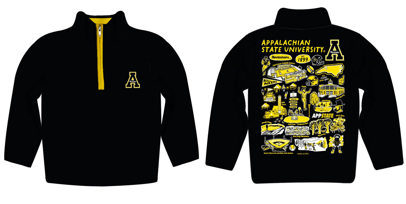 Appalachian State Mountaineers Hand Sketched Vive La Fete Impressions Artwork Black Boys Quarter Zip Pullover V1 - Vive La Fête - Online Apparel Store