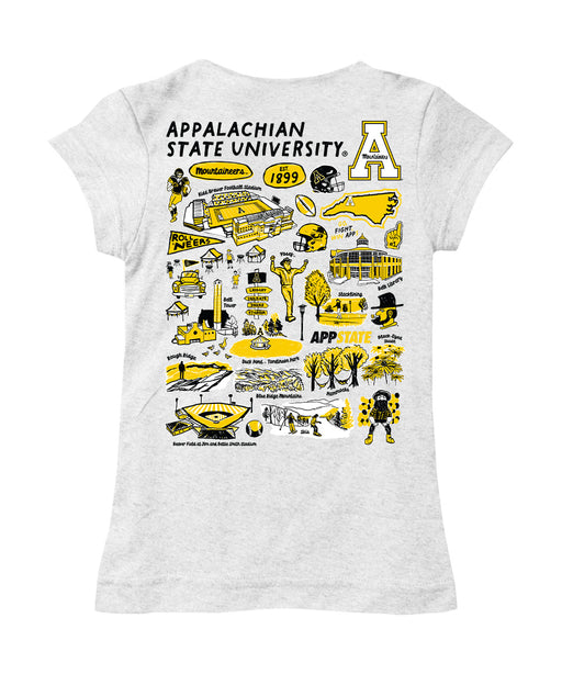 Appalachian State Mountaineers Hand Sketched Vive La Fete Impressions Artwork White Girls Cotton Short Sleeve Tee - Vive La Fête - Online Apparel Store