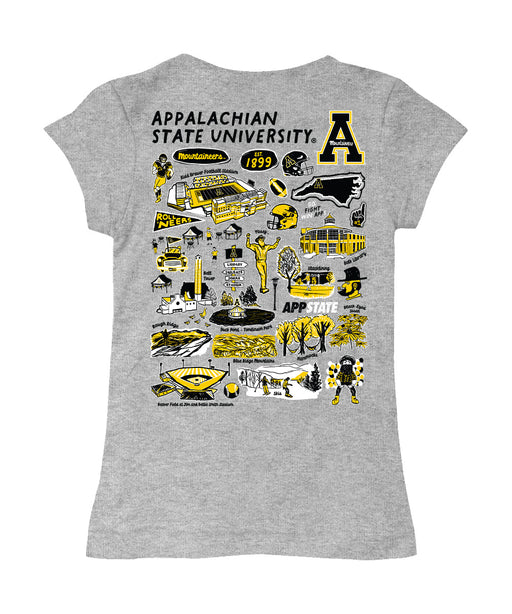 Appalachian State Mountaineers Hand Sketched Vive La Fete Impressions Artwork Grey Girls Cotton Short Sleeve Tee - Vive La Fête - Online Apparel Store