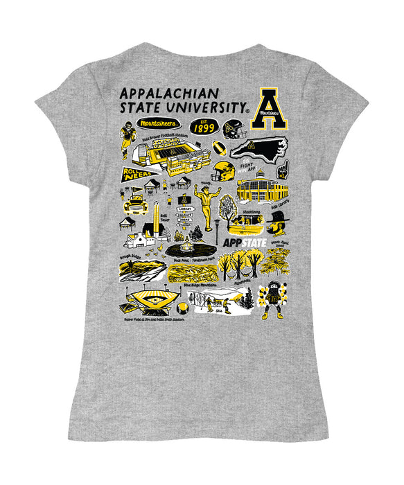 Appalachian State Mountaineers Hand Sketched Vive La Fete Impressions Artwork Grey Girls Cotton Short Sleeve Tee - Vive La Fête - Online Apparel Store