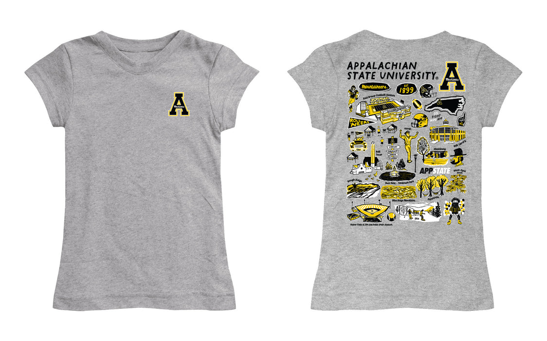 Appalachian State Mountaineers Hand Sketched Vive La Fete Impressions Artwork Grey Girls Cotton Short Sleeve Tee - Vive La Fête - Online Apparel Store