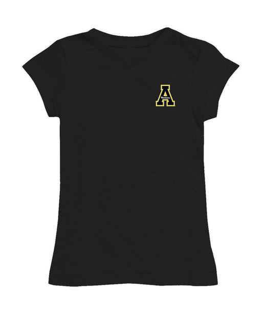 Appalachian State Mountaineers Hand Sketched Vive La Fete Impressions Artwork Black Girls Cotton Short Sleeve Tee