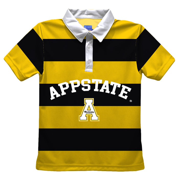 Appalachian State Mountaineers Stripes Short Sleeve Polo Box Shirt Gold and Black - Vive La Fête - Online Apparel Store