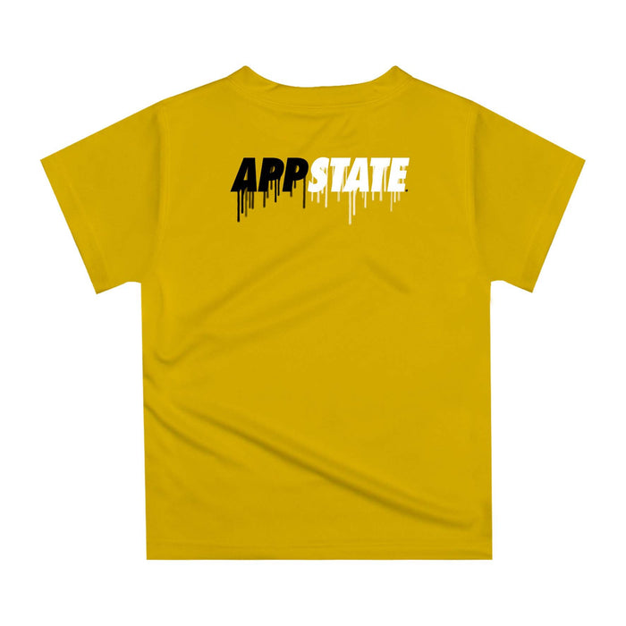 App State Mountaineers Original Dripping Baseball Helmet Gold T-Shirt by Vive La Fete - Vive La Fête - Online Apparel Store