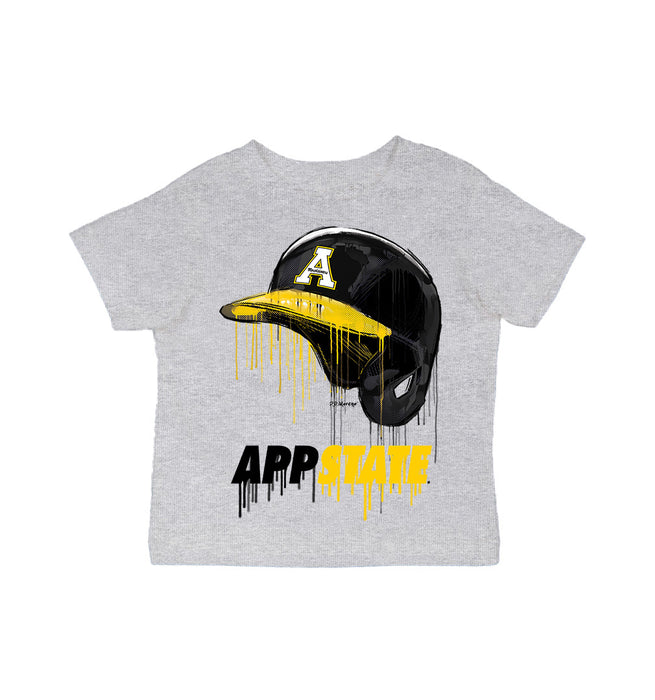 Appalachian State Mountaineers Original Dripping Baseball Helmet Grey Cotton T-Shirt  by Vive La Fete