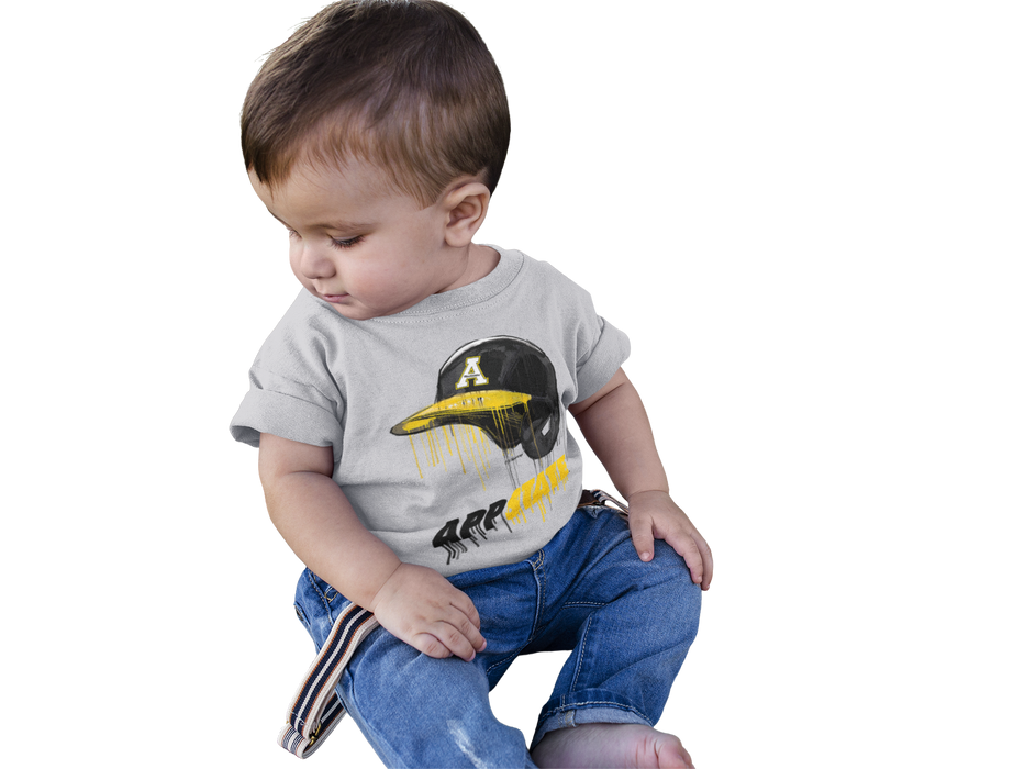 Appalachian State Mountaineers Original Dripping Baseball Helmet Grey Cotton T-Shirt  by Vive La Fete - Vive La Fête - Online Apparel Store