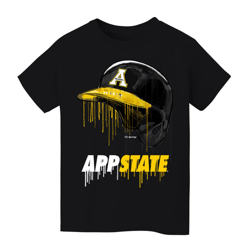Appalachian State Mountaineers Original Dripping Baseball Helmet Black T-Shirt Cotton by Vive La Fete