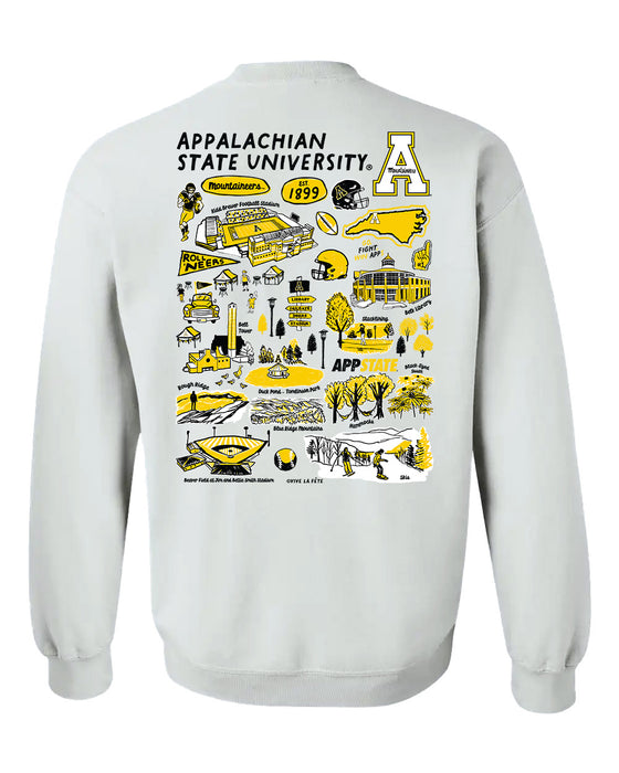 Appalachian State Mountaineers Hand Sketched Artwork Black Crewneck Sweatshirt for Women - Vive La Fête - Online Apparel Store