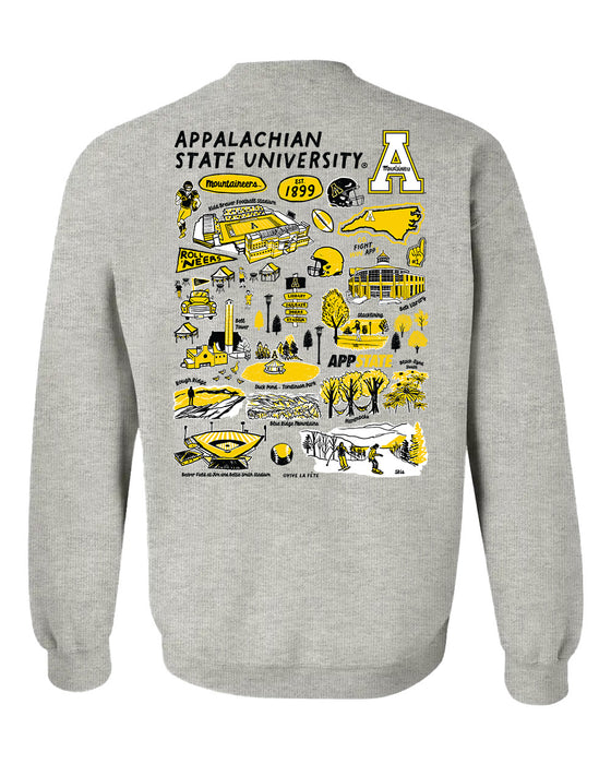 Appalachian State Mountaineers Hand Sketched Artwork Black Crewneck Sweatshirt for Women - Vive La Fête - Online Apparel Store