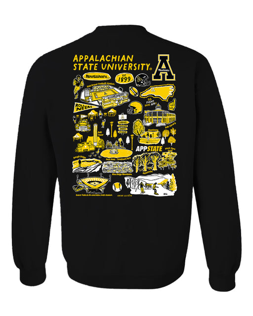 Appalachian State Mountaineers Hand Sketched Artwork Black Crewneck Sweatshirt for Women - Vive La Fête - Online Apparel Store