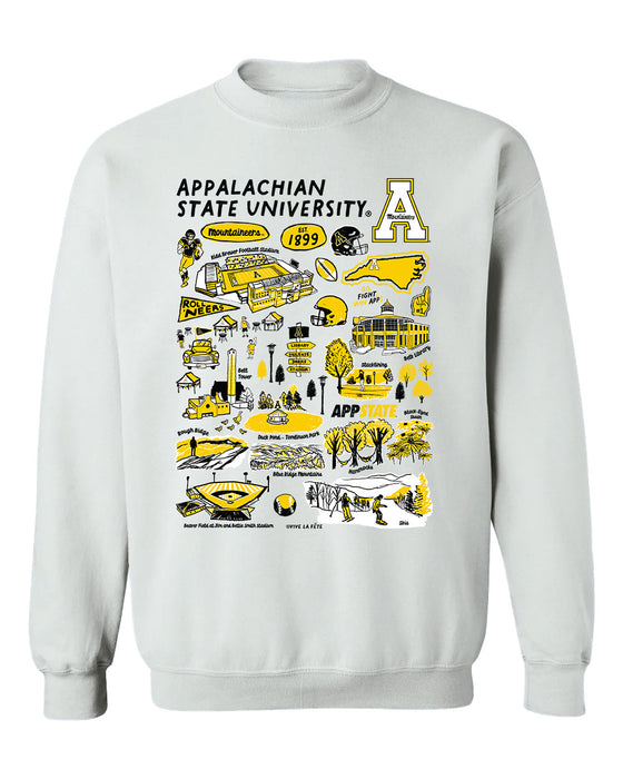 App State Mountaineers Hand Sketched Vive La Fete Impressions White Cotton Crewneck Sweatshirt for Women
