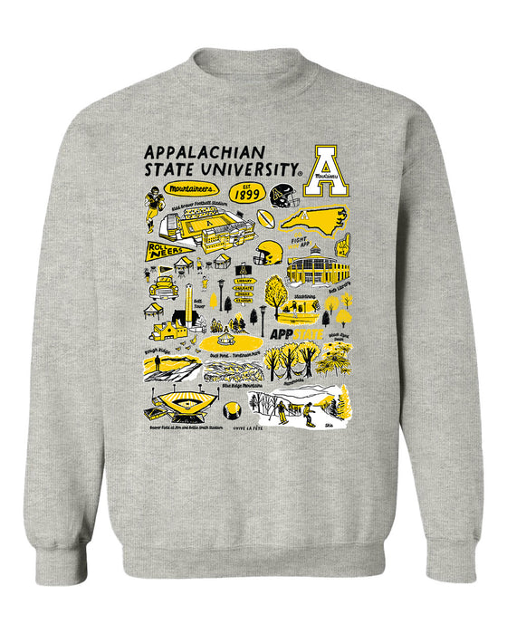 App State Mountaineers Hand Sketched Vive La Fete Impressions Grey Cotton Crewneck Sweatshirt for Women