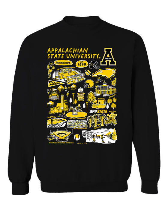 App State Mountaineers Vive La Fete Impressions Black Cotton Crewneck Sweatshirt for Women