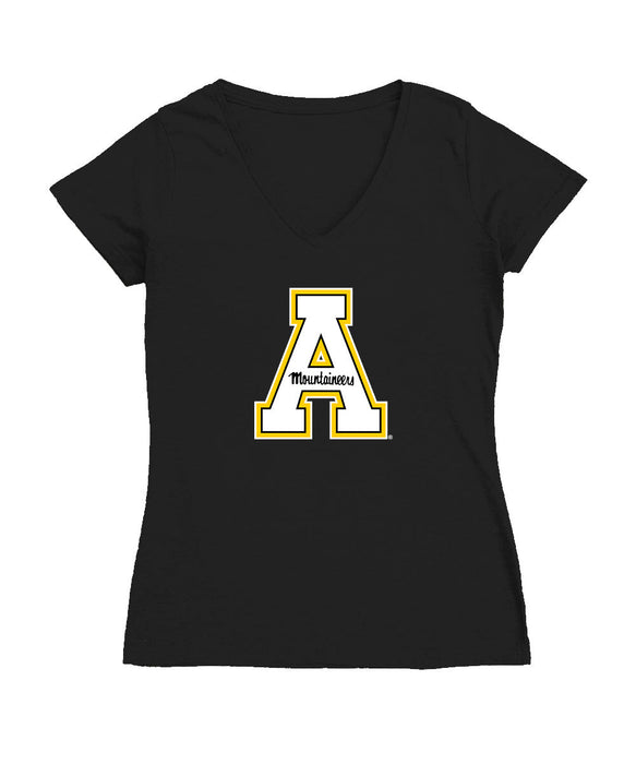 App State Mountaineers Women's V-neck Fitted Cotton T-Shirt Black