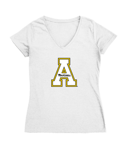 App State Mountaineers Women's V-neck Fitted Cotton T-Shirt White