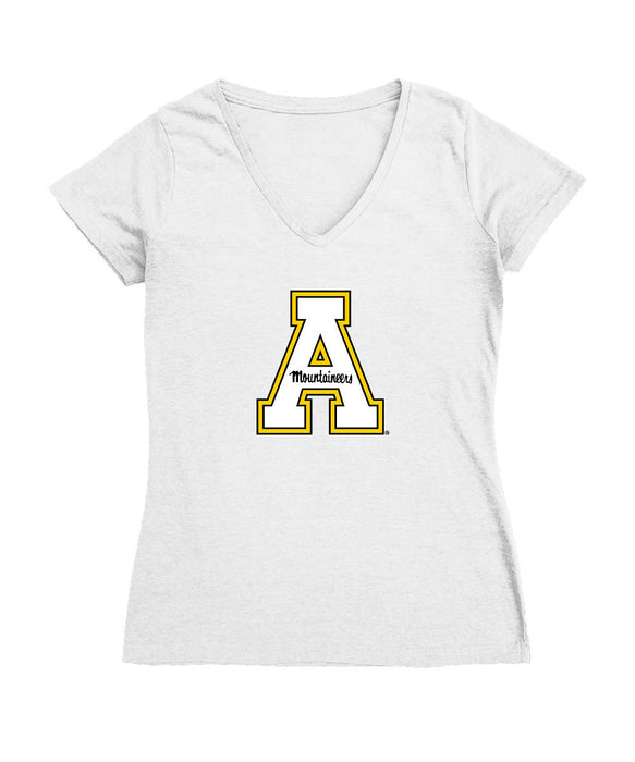 App State Mountaineers Women's V-neck Fitted Cotton T-Shirt White