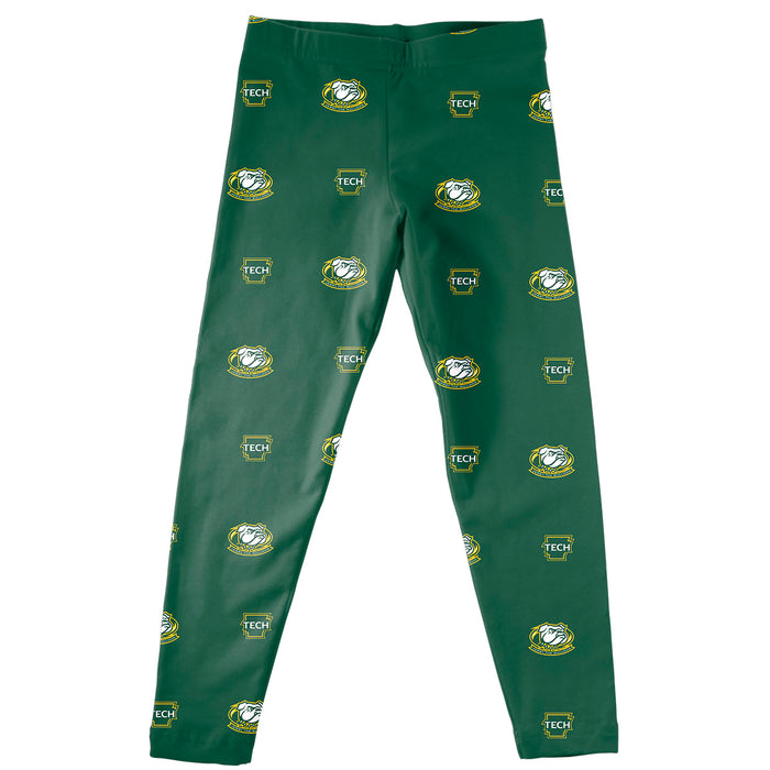 Arkansas Tech Jerry the Bulldog Vive La Fete Girls All Over Two Logos Elastic Waist Classic Play Green Leggings Tights