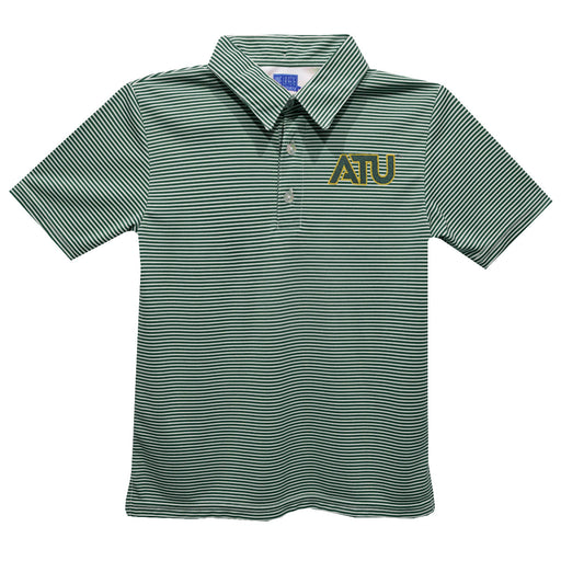Arkansas Tech Jerry the Bulldog ATU Embroidered Hunter Green Stripes Short Sleeve Polo Box Shirt
