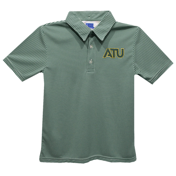 Arkansas Tech Jerry the Bulldog ATU Embroidered Hunter Green Stripes Short Sleeve Polo Box Shirt