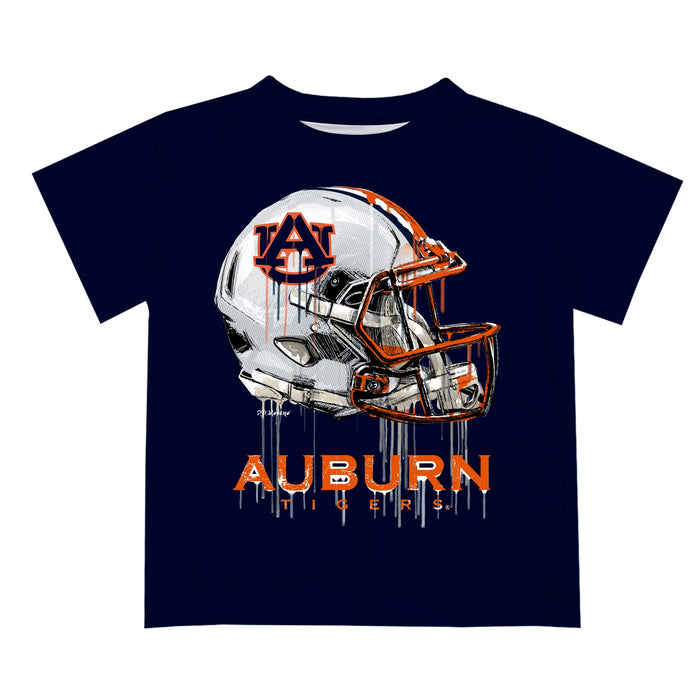 Auburn University Tigers Original Dripping Football Helmet Blue T-Shirt by Vive La Fete - Vive La Fête - Online Apparel Store