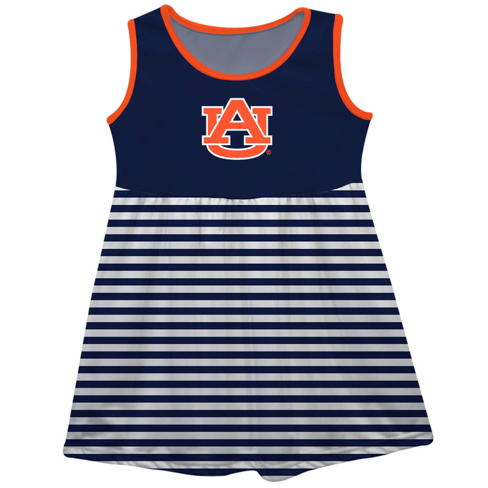 Auburn University Tigers Vive La Fete Girls Game Day Sleeveless Tank Dress Solid Blue Logo Stripes on Skirt - Vive La Fête - Online Apparel Store
