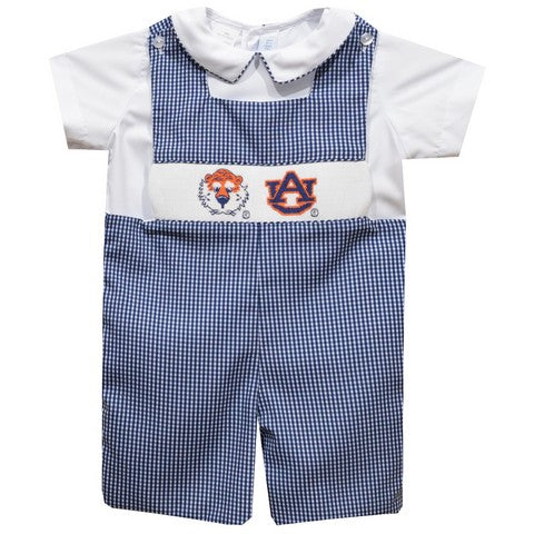 Auburn Tigers Smocked Navy Gingham Jon Jon And Short Sleeve White Shirt