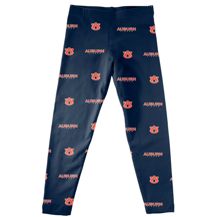 Auburn University Tigers Vive La Fete Girls Game Day All Over Two Logos Elastic Waist Classic Play Blue Leggings Tights