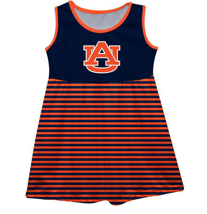 Auburn Tigers Vive La Fete Girls Game Day Sleeveless Tank Dress Solid Blue Logo Stripes on Skirt
