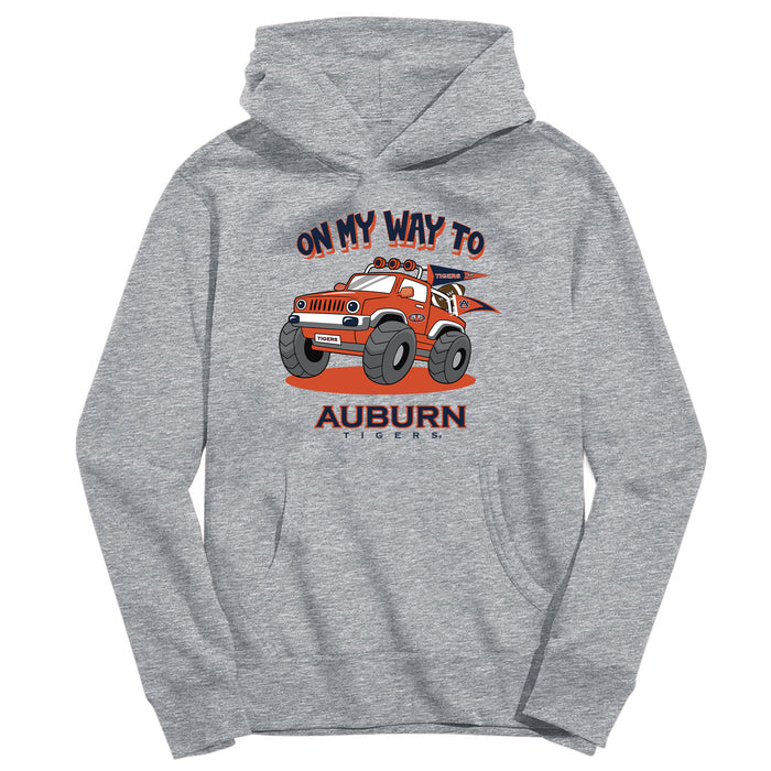 Auburn University Tigers On My Way Monster Truck Heather Grey Cotton Youth Hoodie