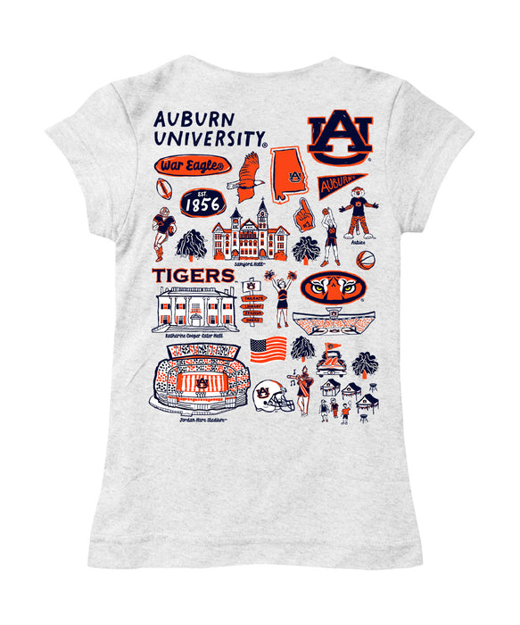 Auburn University Tigers Hand Sketched Vive La Fete Impressions Artwork White Girls Cotton Short Sleeve Tee - Vive La Fête - Online Apparel Store