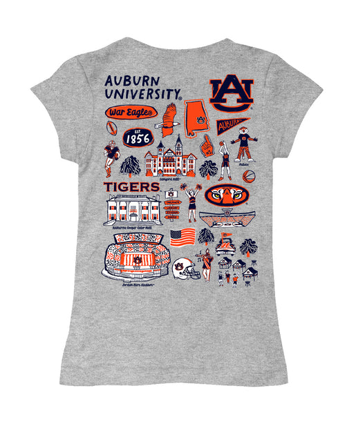 Auburn University Tigers Hand Sketched Vive La Fete Impressions Artwork Grey Girls Cotton Short Sleeve Tee - Vive La Fête - Online Apparel Store