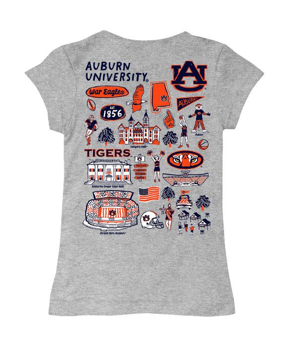 Auburn University Tigers Hand Sketched Vive La Fete Impressions Artwork Grey Girls Cotton Short Sleeve Tee - Vive La Fête - Online Apparel Store