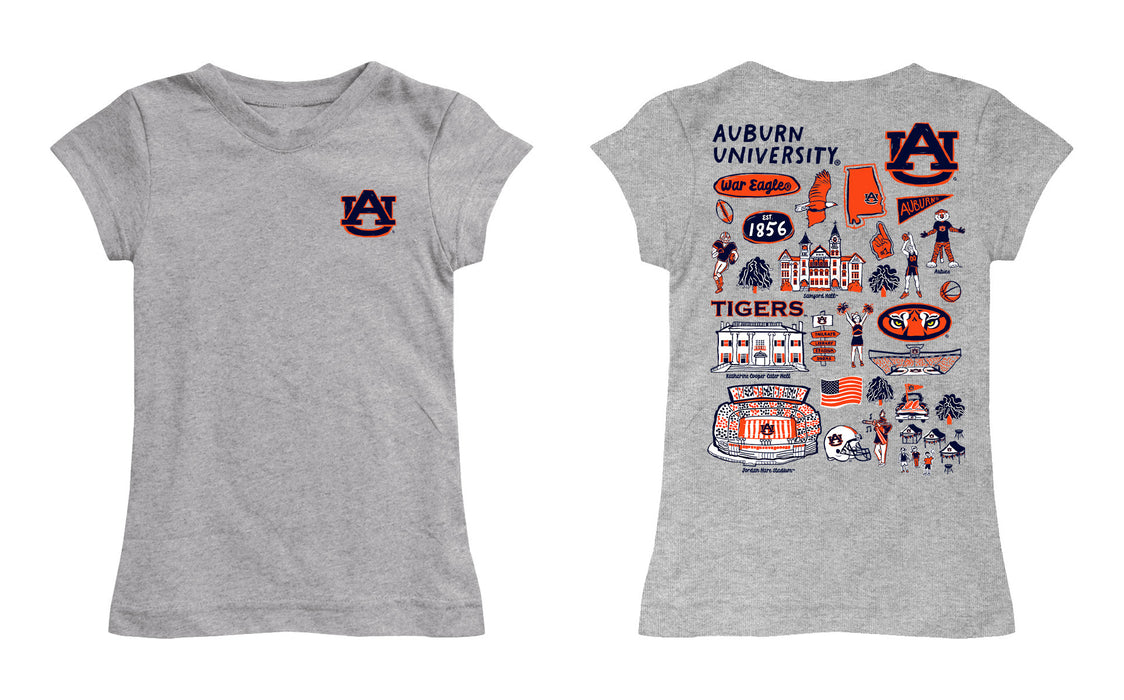 Auburn University Tigers Hand Sketched Vive La Fete Impressions Artwork Grey Girls Cotton Short Sleeve Tee - Vive La Fête - Online Apparel Store