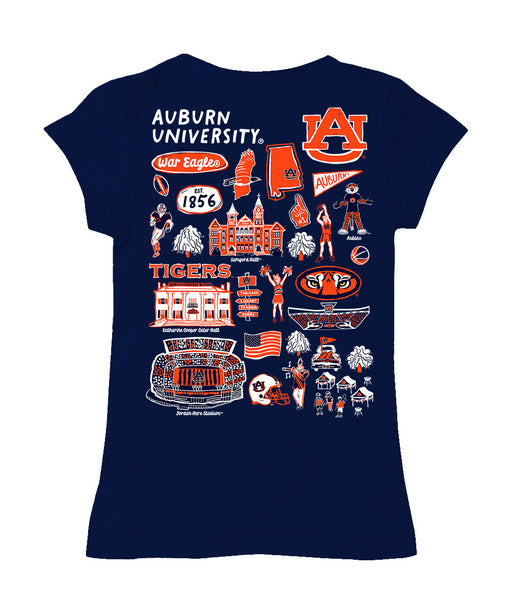 Auburn University Tigers Hand Sketched Vive La Fete Impressions Artwork Navy Girls Cotton Short Sleeve Tee - Vive La Fête - Online Apparel Store