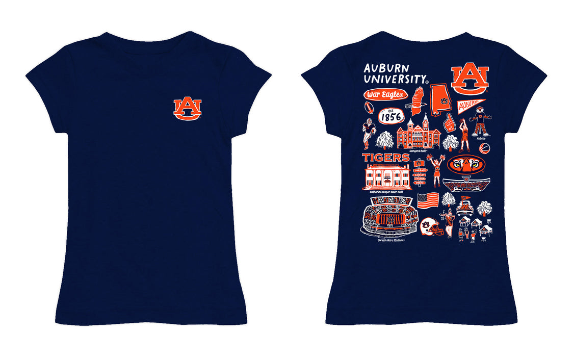Auburn University Tigers Hand Sketched Vive La Fete Impressions Artwork Navy Girls Cotton Short Sleeve Tee - Vive La Fête - Online Apparel Store
