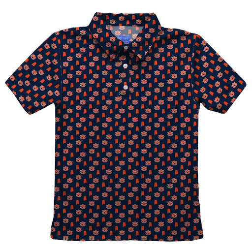 Auburn University Tigers Vive La Fete All Over Logo Navy Short Sleeve Polo Shirt