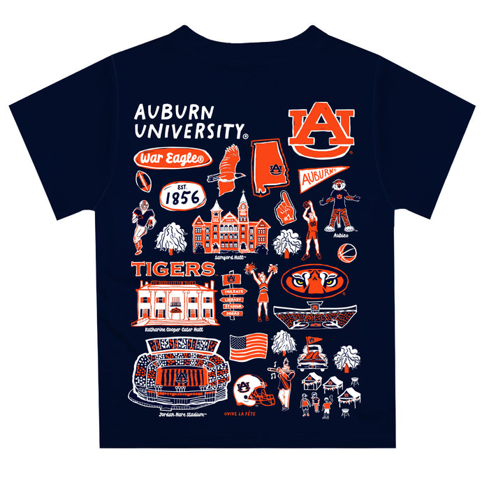 Auburn University Tigers Hand Sketched Vive La Fete Impressions Artwork Boys Navy Short Sleeve Tee Shirt