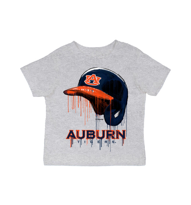 Auburn University Tigers Original Dripping Baseball Helmet Grey Cotton T-Shirt  by Vive La Fete