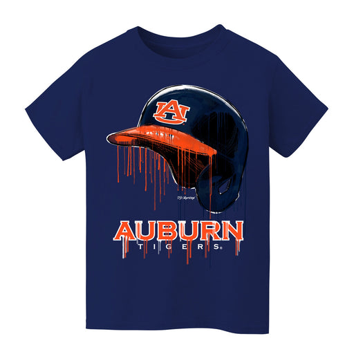 Auburn University Tigers Original Dripping Baseball Helmet Navy T-Shirt Cotton by Vive La Fete