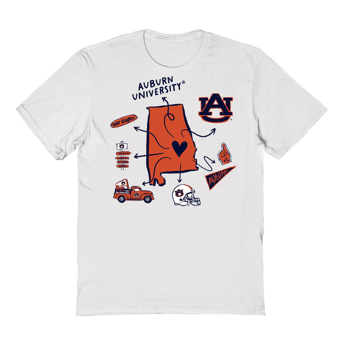 Auburn University Tigers Hand Sketched Vive La Fete Impressions Icones Kids White T-shirt