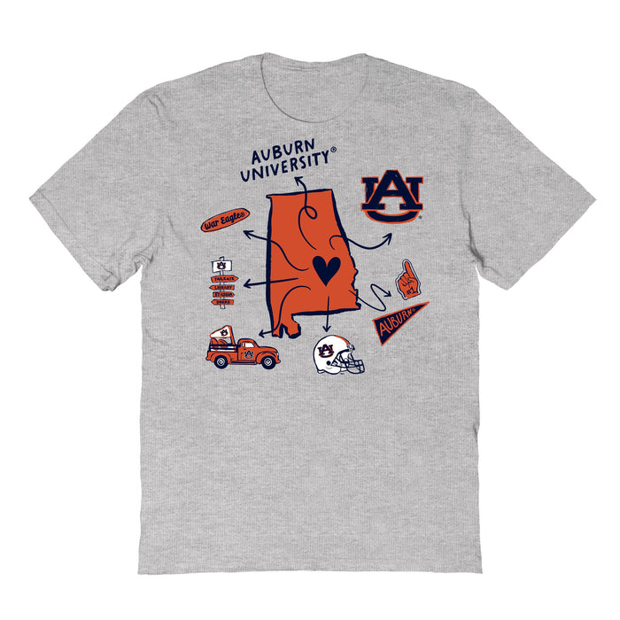 Auburn University Tigers Hand Sketched Vive La Fete Impressions Icones Kids Grey T-shirt