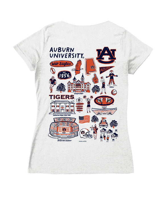 Auburn University TigersHand Sketched Vive La Fete Impressions Artwork Navy Women Cotton Short Sleeve V-Neck Tshirt