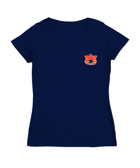Auburn University TigersHand Sketched Vive La Fete Impressions Artwork Navy Women Cotton Short Sleeve V-Neck Tshirt