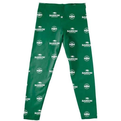 Babson College Beavers Vive La Fete Girls Game Day All Over Two Logos Elastic Waist Classic Play Green Leggings Tights